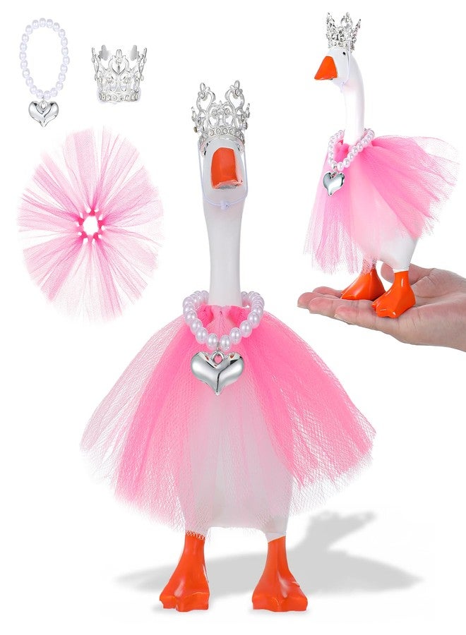 Apausvcm 3 Pcs 7 Inch Desk Goose Outfits with Rhinestone Tiara Crown Necklace Tutu Dress, Magnetic Goose Key Holder Gooses Statue Decor Accessories Cute Sily Porch Gooses Princess Costumes (Pink) - Image 1